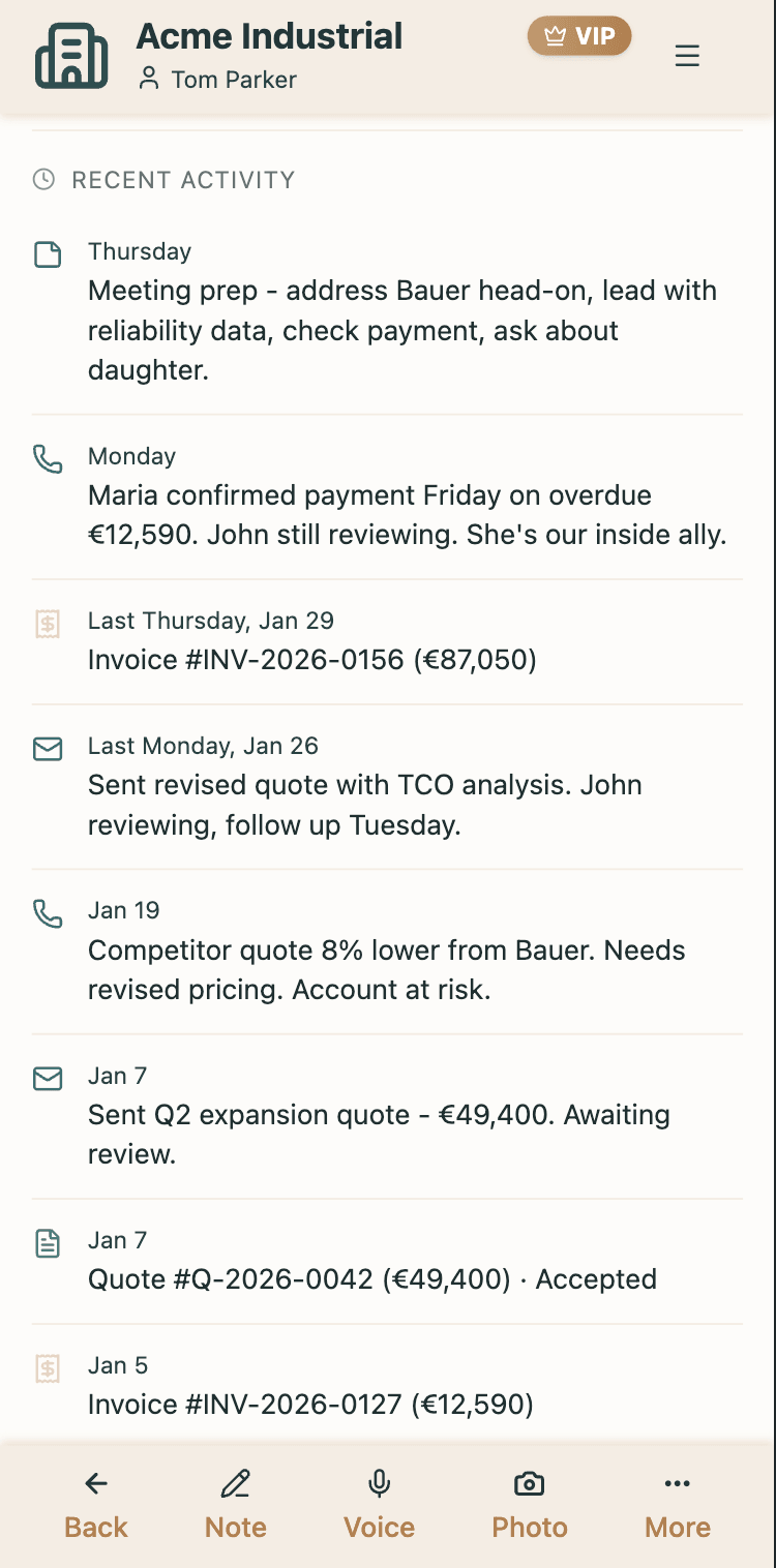 Communication log with extracted follow-ups